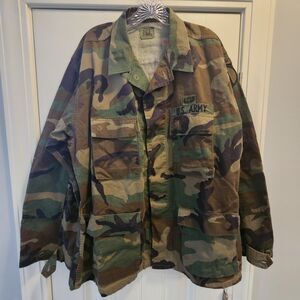 ​Vintage US Army BDU Woodland Camo Jacket Shirt Large Regular Airborne Ranger